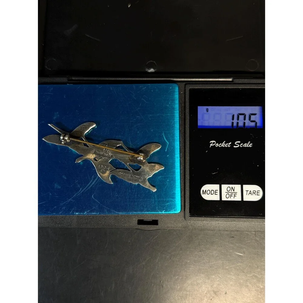 Vintage Erik Magnussen Sterling Enamel Five Swans Brooch Denmark 10.5g